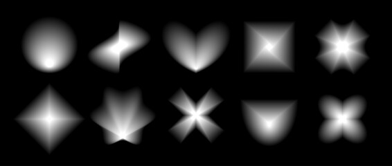 Poster - Black smooth blurred gradient form set. Grunge blurry aura shape collection. Fading abstract elements for poster, template, badge, sticker, collage. Vector flowers, stars, hearts and cross pack