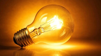 Poster - Warm Golden Light Bulb Glowing Brightly, Symbolizing Innovation, Ideas, and Creativity Against a Soft, Radiant Background Highlighting Science and Technology