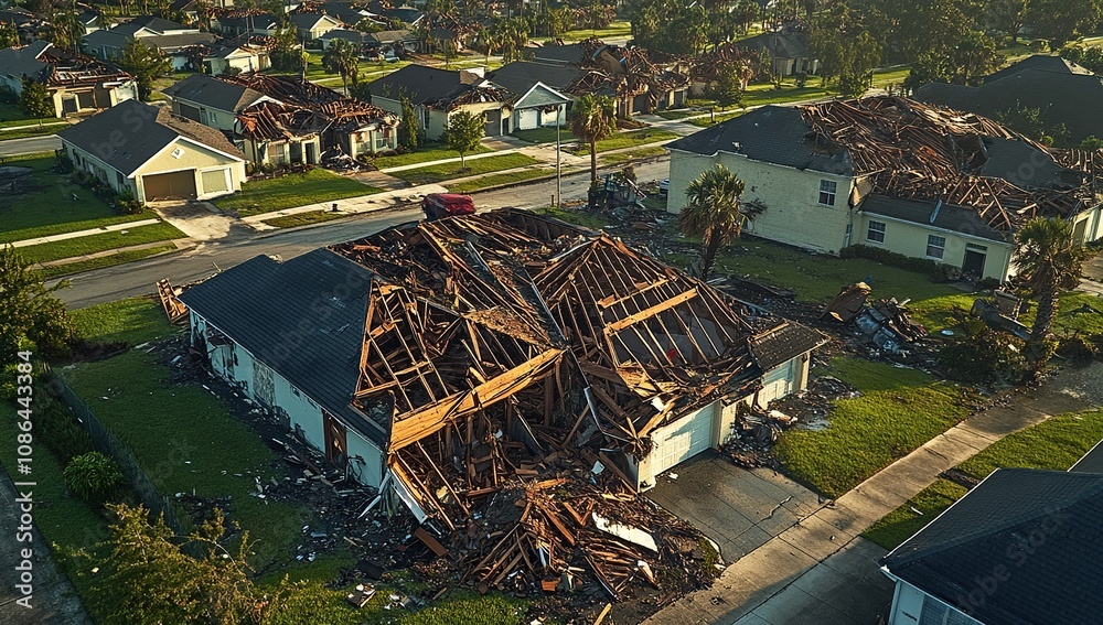 Aerial View of Hurricane Damaged Homes Stock Illustration | Adobe Stock
