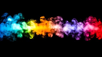 Aufkleber - Colorful Smoke Wave on Black Background, Vibrant Hues Blending in a Horizontal Flow, Perfect for Abstract Art, Graphics, and Design Projects