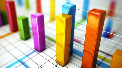 Poster - colorful 3d bar graph representing data trends with vivid bars and grids for business analysis, fina