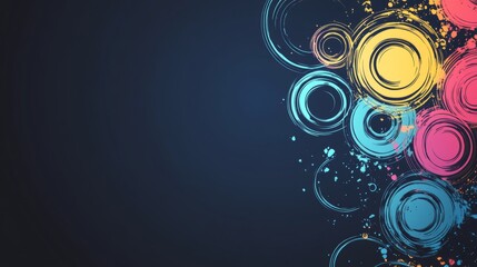 Aufkleber - Vibrant Abstract Swirls and Circles on a Dark Background Creating a Colorful and Dynamic Artistic Design for Modern Creative Projects