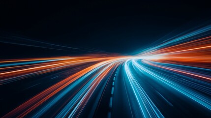 Leinwandbilder - Dynamic Light Trails on a Dark Highway Capturing Motion and Speed Through Vibrant Red and Blue Colors at Night, Ideal for Technology and Transportation Themes