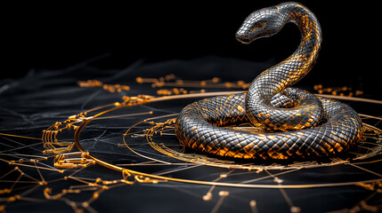 Poster - 3D design of snake zodiac sign with vibrant gold accents