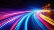 © xinxia - Abstract, colorful light trails moving quickly in the dark tunnel background with a speed effect. Concept of technology, digital, and futuristic theme background