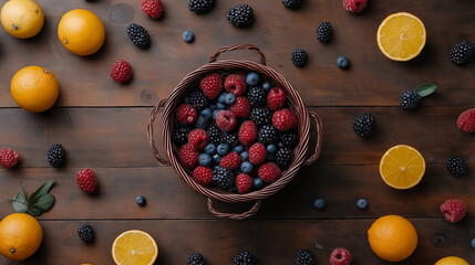 Aufkleber - basket of colorful fruits including berries and citrus fruits