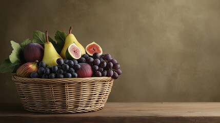 Aufkleber - beautifully composed fruit basket with ripe pears and grapes