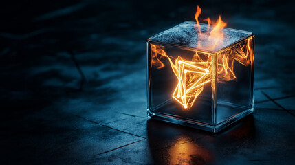 Aufkleber - glass cube with flames inside, representing creative idea