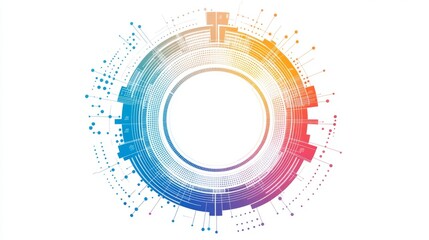 Poster - colorful abstract circular design with digital elements, showcasing vibrant hues and intricate patte