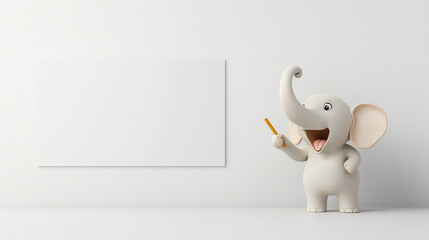 Poster - Cute elephant holding pencil, ready to draw on blank canvas