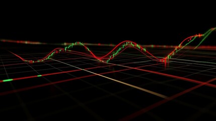Aufkleber - Abstract Digital Trading Chart with Green and Red Candlestick Patterns on a Dark Background Representing Market Analysis and Financial Data Visualization