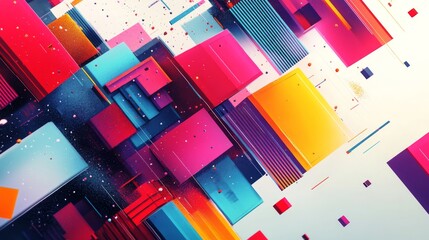 Poster - abstract colorful geometric shapes with vibrant red, blue, and yellow tones, creating an eye-catchin
