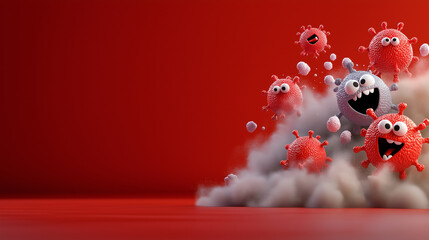 Fototapete - Bright and cheerful cartoon flu virus characters with playful expression