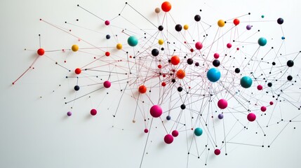 Poster - abstract network of colorful spheres and connecting lines illustrating complexity, relationships, an