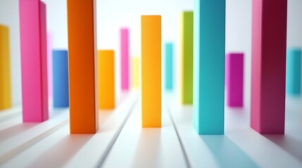 Poster - Vibrant and Colorful Vertical Blocks Arranged in a Playful Pattern, Creating a Visual Rhythm of Shapes and Colors with a Soft Focus Background for Creative Projects