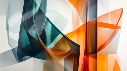 Aufkleber - Abstract composition featuring colorful translucent shapes in vibrant hues of blue, orange, and green creating dynamic flow and movement across a modern canvas