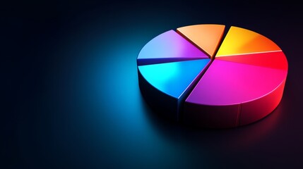 Poster - colorful pie chart on dark background representing data segments and distribution with vivid shades 