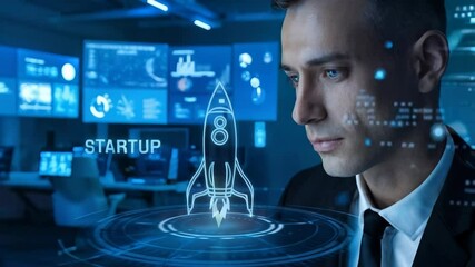 Poster - A man uses virtual reality to design a car, surrounded by digital blueprints and models.