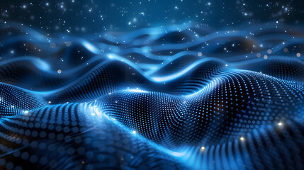 Aufkleber - 3D abstract dark blue background with dots pattern vector design, technology theme, dimensional dotted flow in perspective, big data, nanotechnology