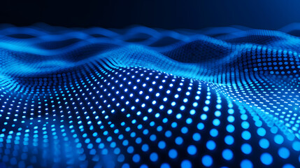 Aufkleber - 3D abstract dark blue background with dots pattern vector design, technology theme, dimensional dotted flow in perspective, big data, nanotechnology