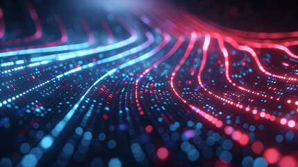 Poster - 3d render, abstract futuristic neon background with glowing ascending lines. Fantastic wallpaper
