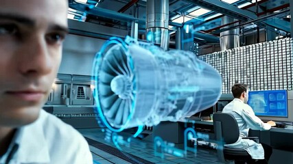 Poster - A man observes a holographic model of a smart city in a futuristic control room.