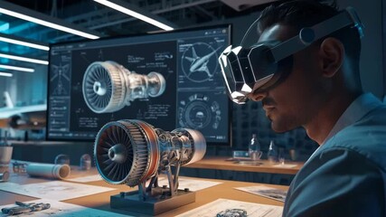 Poster - A professional using augmented reality to visualize a building design in a modern workspace.