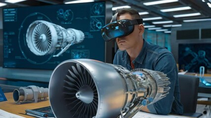 Poster - A construction professional analyzes digital building designs with holographic technology.
