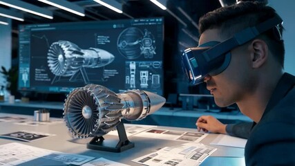 Poster - A man observes a digital rocket model in a high-tech control room.