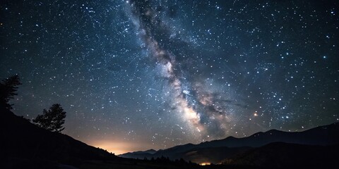 Wall Mural - Dark canvas of night sky with twinkling stars scattered across the vast expanse, creating a celestial display of light and wonder, sparkling, galaxy