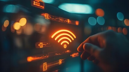Poster - Wifi connection action digital interface technology modern environment close-up view digital connectivity