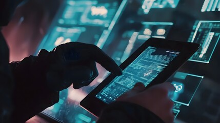 Poster - Analyzing data trends tech environment digital interaction futuristic setting close-up perspective data analytics