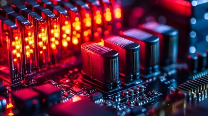 Fototapete - Exploring technology innovation digital circuit board macro photography high-tech environment close-up viewpoint electronic concept