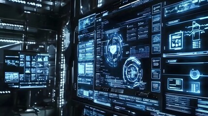 Poster - Data visualization interface tech lab digital displays futuristic environment close-up high-tech concept
