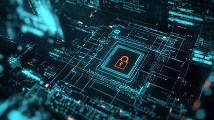 Fototapete - Cybersecurity data protection digital landscape graphic design futuristic environment close-up view security concept