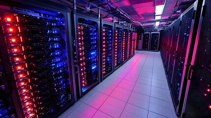 Poster - Data center operations modern facility technology infrastructure high-tech environment wide angle view digital innovation