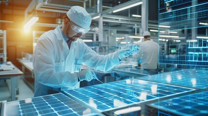 Fototapete - Scientific researcher analyzing data modern laboratory digital analysis high-tech environment close-up view innovation
