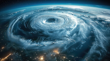 Poster - A space of generating tornadoes on earth, Swirling storm cloud in the sky, The storm is very large.