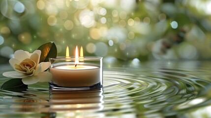 Poster - Candle making wild nature fragrance oil, water reflection, elegant.