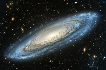 a stunning view of a spiral galaxy in deep space, with bright stars and swirling dust.