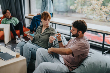 Poster - Group of students actively participating in a discussion, exchanging ideas, and learning together in a collaborative environment. The scene captures a relaxed and interactive educational setting.