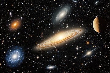 a stunning view of the universe with various galaxies and stars, planets, nebulae and celestial bodi