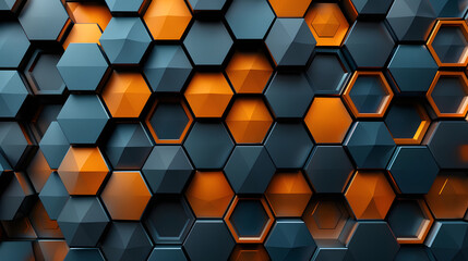Aufkleber - Black blue and orange hexagons background pattern 3D rendering
