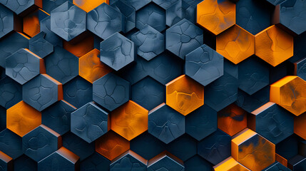 Aufkleber - Black blue and orange hexagons background pattern 3D rendering