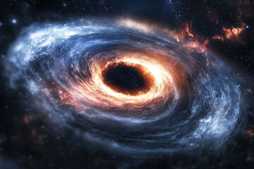 A swirling galaxy with a fiery black hole at its center.