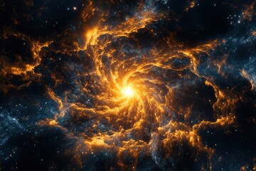 a swirling nebula of gas and dust with a bright center.
