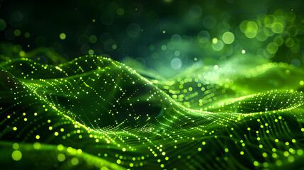 Aufkleber - Abstract technology flow background. Futuristic green dots background with a dynamic wave