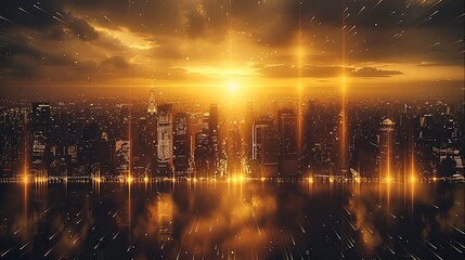 Aufkleber - A city skyline, black and gold, golden hour. minimal, elegant.