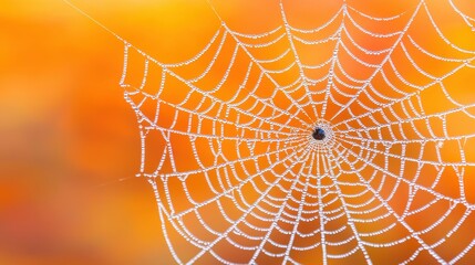 Dew Covered Spiderweb Autumn Nature Macro Photography Abstract Background