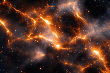 Wall Mural - a vibrant, orange nebula with swirling, lightning-like patterns against a dark, starry background.